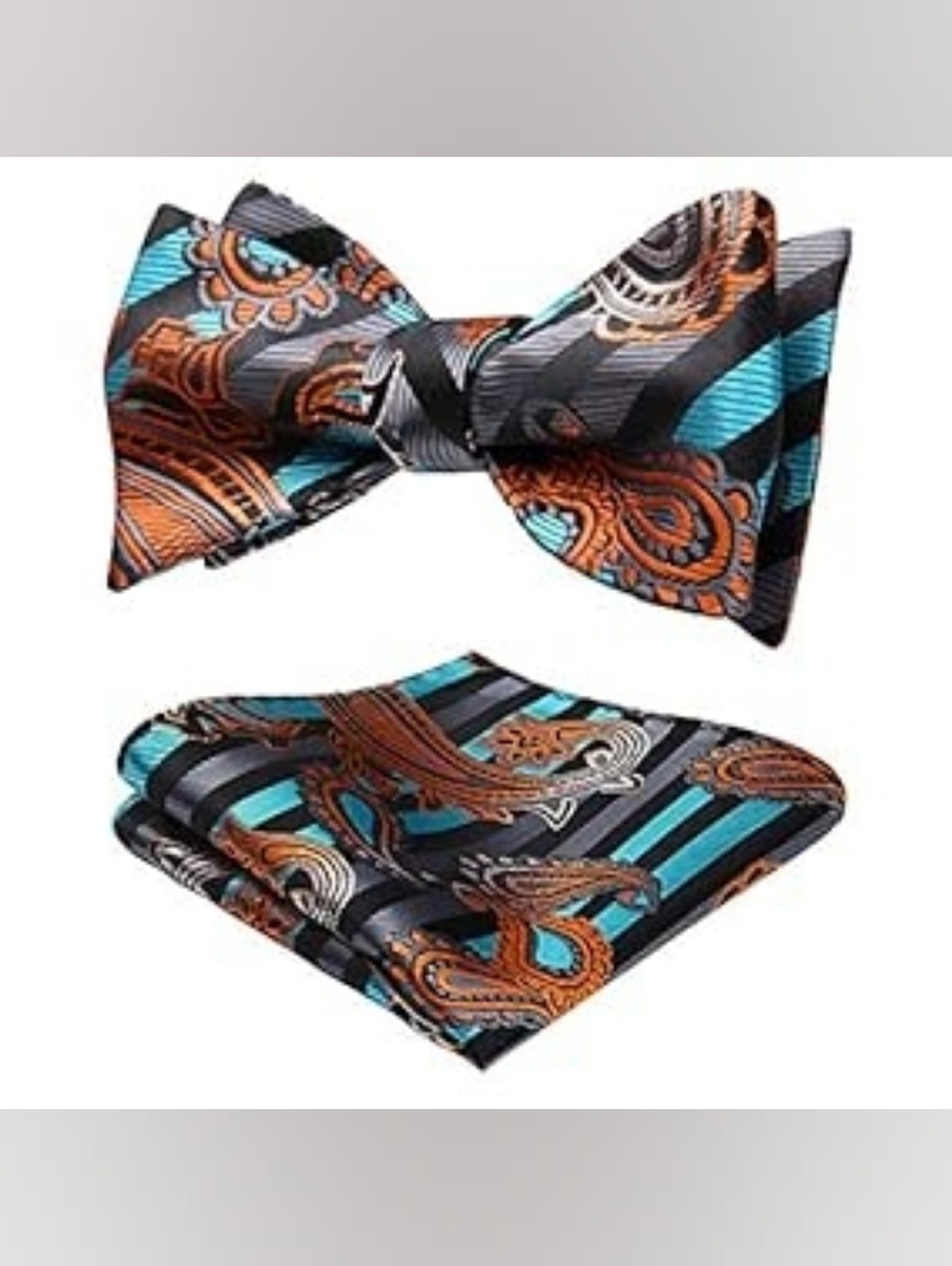 Men's Paisley Bow Tie and Pocket Square Set - Teal & Brown